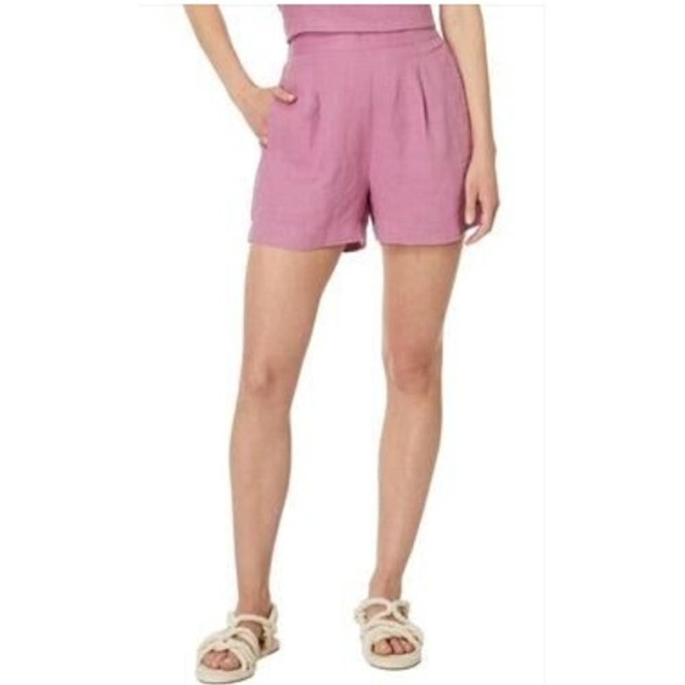 Madewell Pleated Linen Shorts Womens L Pink High Rise Casual Summer Lightweight